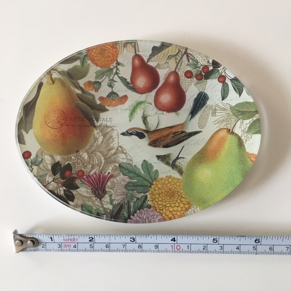 Michel Design Works Oval Glass Soap/Trinket Dish Bird w/Pears & Flowers - Picture 4 of 4